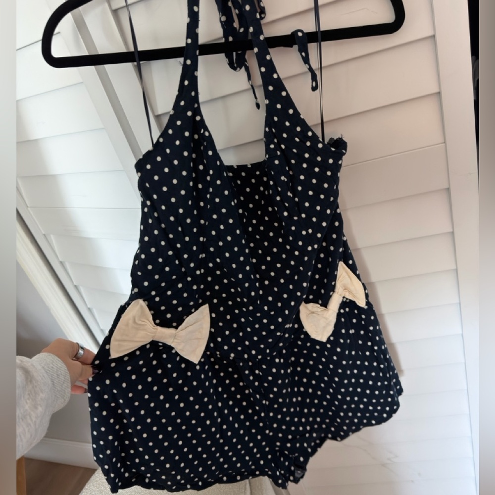 Free People Navy Polka Dot Halter Top